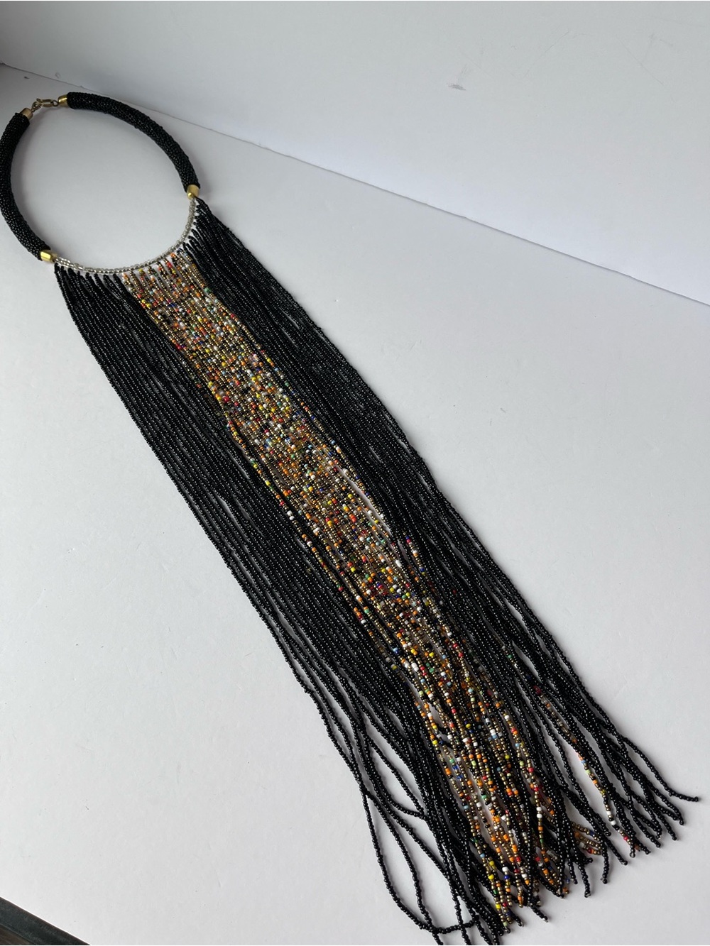 African Long Beaded Statement Collar Necklace Tribal Fringe